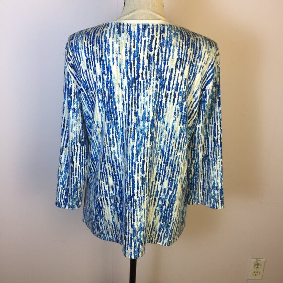 Karen Scott Blouse Shirt Top Sz PXL Womans Petite Blue White Printed 3/4 Sleeve - Picture 3 of 13
